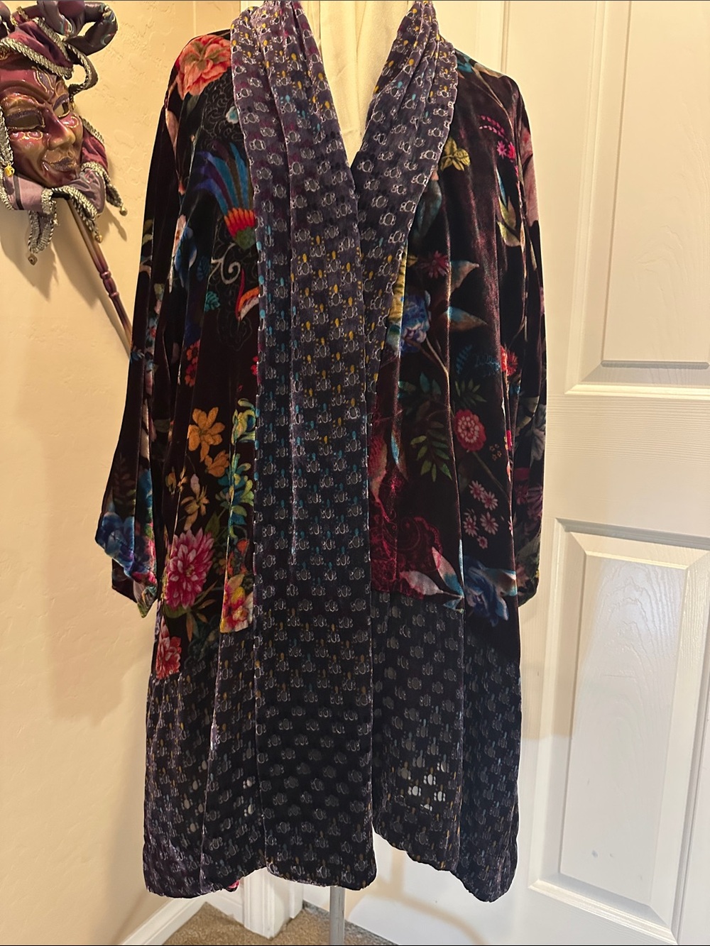 Johnny Was Velvet Floral Long Sleeve Kimono Jacket in vibrant colors